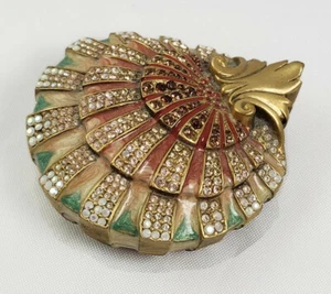 Jay Strongwater Crystal Enamel Tiered Scallop Shell Seashell Grotto Trinket Box - Picture 1 of 9