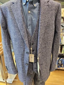 Mens MOSS 3 Piece Suit 48R Waist 40R Blue Check Wool Blend RRP £340 - Picture 1 of 7
