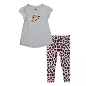 Nike Toddler Girl Logo T-Shirt & Leopard Legging Set 16J359-A9Y Size 12 Months - Picture 1 of 8