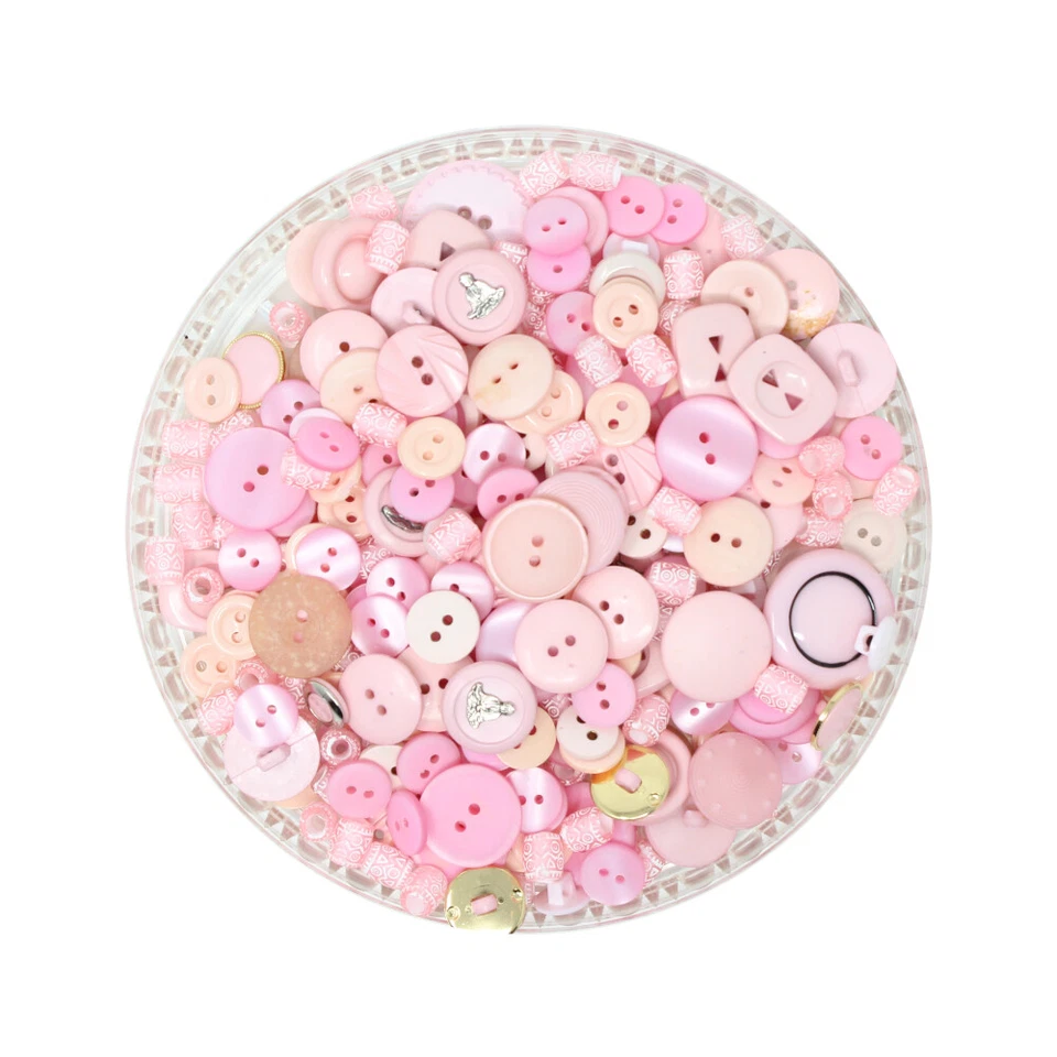 150g Aufnäh-Knopfmischung in rosaner Farbe aus Kunststoff 2-Loch, 4-Loch, Ösen - Bild 1 von 1