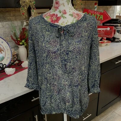 Blusa Banana Republic Factory Azul Verde Manga 3/4 Cintura Elástica Transparente Grande Foto 1 de 4