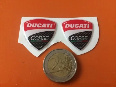 2 ADESIVI in RESINA 3D Stemmi-Loghi DUCATI Corse per MOTO-SCOOTER-CASCO 30 mm