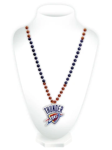 Oklahoma City Thunder Mardi Gras Beads with Medallion Necklace [NEW] NBA Jewelry Cover