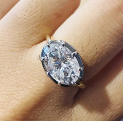 Juego de bisel de rodio negro ovalado moissanita este oeste anillo de compromiso anillo solitario Foto 1 de 4