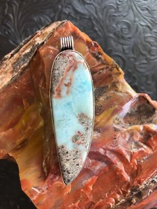Großer natürlicher blauer Larimar rote Matrix Kralle Anhänger 2,5" Handwerker Südwesten - Bild 1 von 4