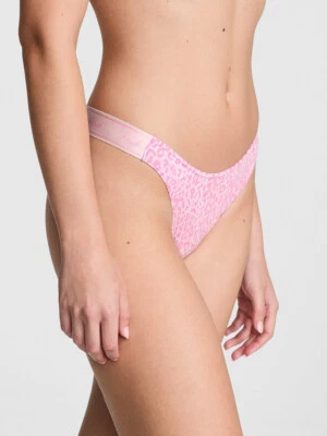 Victoria's Secret PINK - M Logo Cotton High-Leg Thong Panty Pink Cheetah Leopard - Image 1 of 3