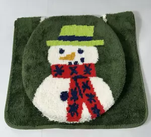 Target Wondershop Snow Man Bathroom Rug Set Contour Toilet Rug & Lid Cover Green - Picture 1 of 8