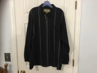 Camisa polo masculina listrada preta manga longa grande Palm Island Clothing Co. - Imagem 1 de 3