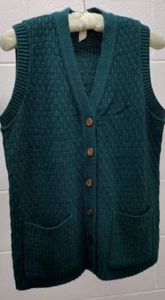 VINTAGE Cardigan KNIT Green VEST Pockets & Buttons UNISEX MOD 1960s MADEMOISELLE - Picture 1 of 17
