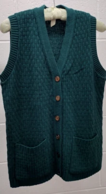 60s Vest Knit Cardigan Green Pockets & Buttons UNISEX MOD MADEMOISELLE - Image 1 of 4