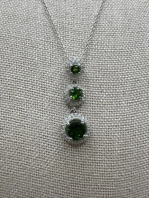 1.25 克拉镀铬透镜和白色锆石纯银三滴项链 — 第 1/4 张图片