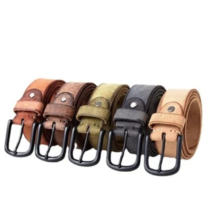 Men Single Prong Buckle Waist Belt Leather belt Jeans for Trousers Formal Pants - Picture 1 of 20