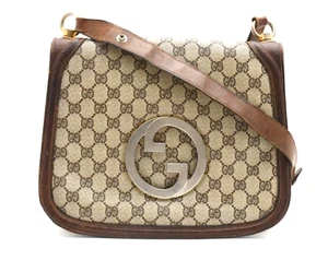 Rare! Vintage GUCCI [Rank AB] Blondie GG PVC Shoulder Bag Purse Brown Leather - Picture 1 of 23