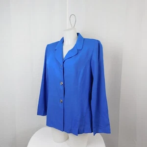 Vintage Leslie Fay Long Sleeve Button-Down Woven Dress Jacket - 14, Blue #9573 - Picture 1 of 7