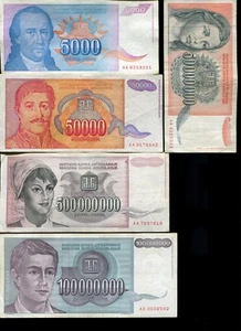 Billetes de Yugoslavia/Yugoslavia MIX 1981-1994 19 piezas. SIN DOBLES - Imagen 1 de 10