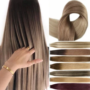 Invisible Tape in Real Human Hair Extensions Skin Weft Thick Remy Hair Full Head - Picture 1 of 54