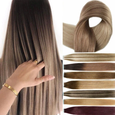 Invisible Tape in Real Human Hair Extensions Skin Weft Thick Remy Hair Full Head - Image 1 of 4