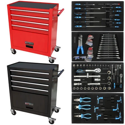 4 Drawer Tool Chest Storage Cabinet Tool Box Rolling Cart with 233pcs Tools Sets