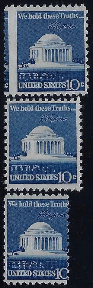 1510 - 10c Over & Under Sized Misperf Error / EFO Group "Jefferson Memorial" MNH - Image 1 of 1