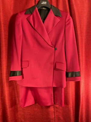 Vintage Gianni Versace Couture Women's Maroon Wool Leather Trim Skirt Suit - 38 - Image 1 of 4