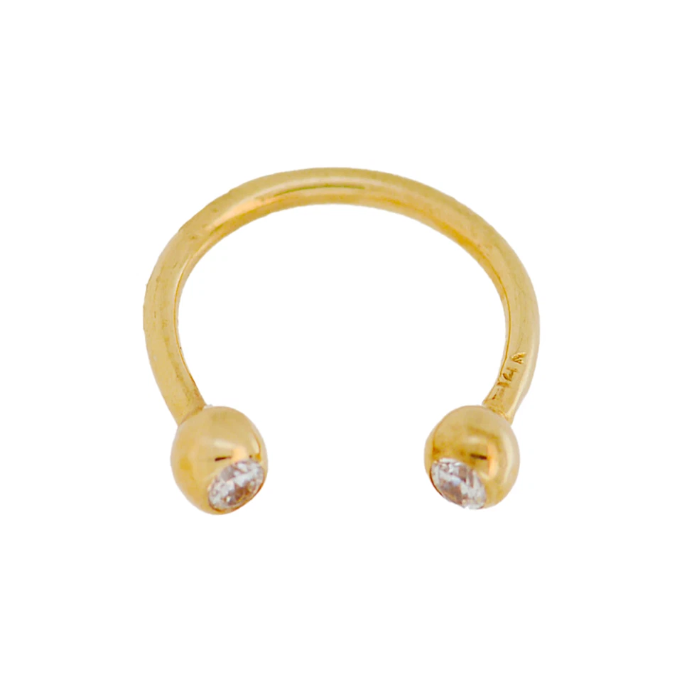 14k Solid Gold 16g Horseshoe with Cubic Zirconia in Ball External Threaded Screw - Image 1 of 1