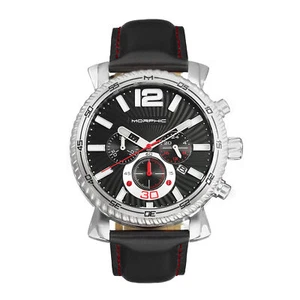 Reloj cronógrafo serie Morphic M89 con correa de cuero con fecha - negro - Imagen 1 de 3