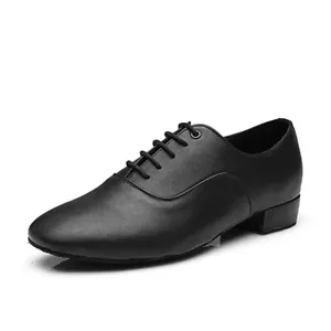Men Modern Dance Shoes Cowhide Ballroom Shoes Indoor Soft Sole 2.5cm Heels Black - Picture 1 of 12