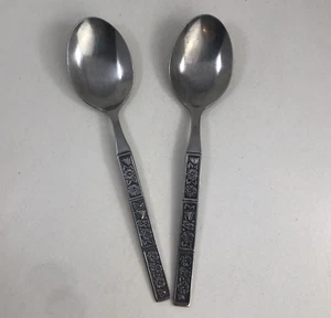 TWO Oneida Northland Stainless Spring Fever Pattern Soup Spoons 7" Korea #73363 - Picture 1 of 3