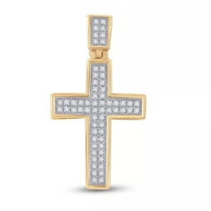 Diamond Cross Charm Pendant 10k Yellow Gold 1.1 inch - Picture 1 of 5