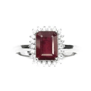 925 Sterling Silver Ring Octagon Ruby 8x6mm White Simulated Cz Gemstone Jewelry - Picture 1 of 11