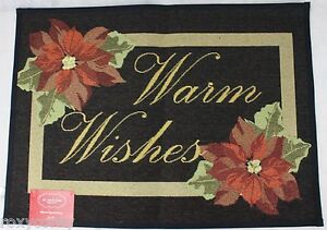 Tapis de tapisserie tissé poinsettia vœux chauds de Noël noir vert rouge 19X27 neuf avec étiquettes