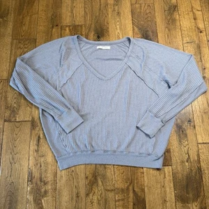 We The Free People Womens Sz S Waffle Knit Long Sleeve V-neck Dolman Top Grey - Picture 1 of 6