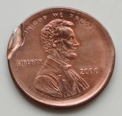 2000 Huge Broad Struck Small Indent Error Lincoln Penny Uncirculated Toned - Image 1 of 2