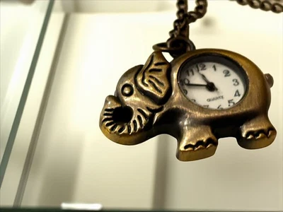 Collar Reloj Colgante Elefante Bronce Vintage - Lindo Reloj Cuarzo Joyería Foto 1 de 4
