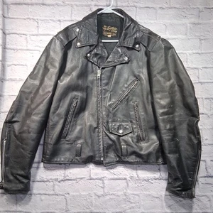 Giacca Moto Vintage Sears The Leather Shop Uomo 46 Alta (XXL) Nera Invecchiata - Foto 1 di 16