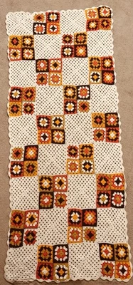 Manta vintage tejida a mano ganchillo colores afganos otoño (marrón/naranja) 36x84 Foto 1 de 2