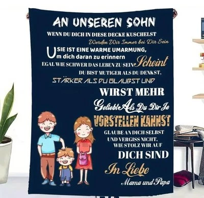 Persöhnliche Kuscheldecke Decke An unseren Sohn v Mama u Papa - Bild 1 von 4