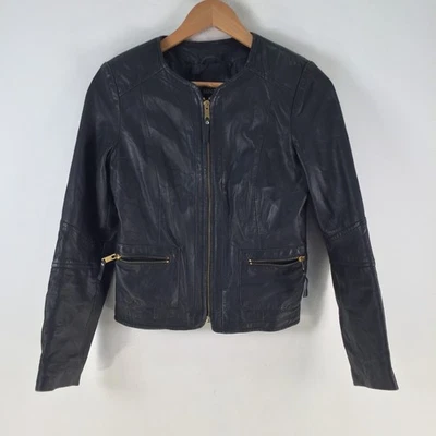 Mango womens leather biker jacket size 2XS black long sleeve zip 121580 - Image 1 of 4