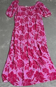 Proud Poppy Maxi Dress Womens 18 Pink Floral Smocked Puff Sleeve Boho Beach - Picture 1 of 6