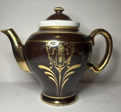 VTG MCCORMICK BANQUET TEA POT BROWN AND GOLD With Lid & Infuser 22K Trim BALTO - Image 1 of 4