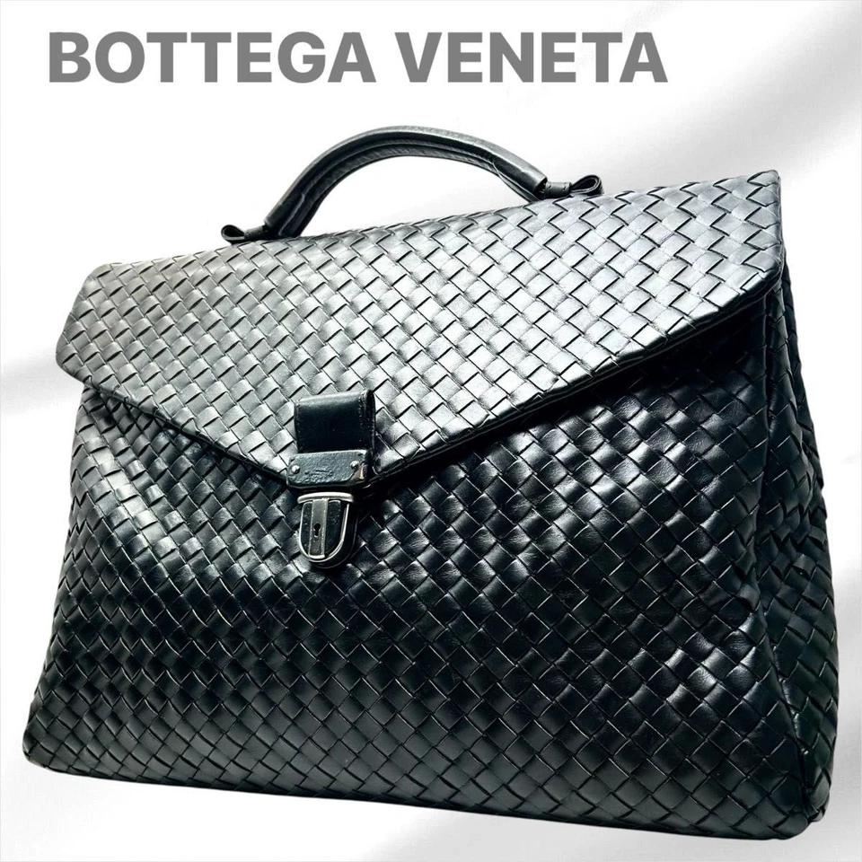BOTTEGA VENETA Intrecciato Bolso de Negocios Maletín en Cuero Negro Foto 1 de 4