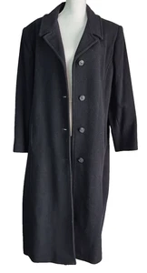 Langer schwarzer Wollmischung Damenmantel Größe 22 - Bild 1 von 8