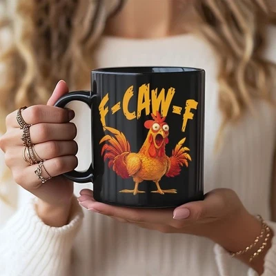 MARI_78091 Funny F-Caw-F Chicken Coffee Mug Inappropriate Rooster Humor Cup