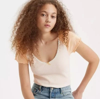 Levi's Women's Dry Goods V-Neck T-shirt, Ivory/Orange, M - Image 1 of 4