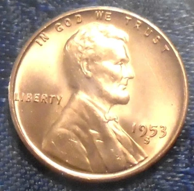 1953 S Wheat Cent BU Gem Brilliant UNCIRCULATED RED Rare San Fran HiGH GRADE!! - Image 1 of 3