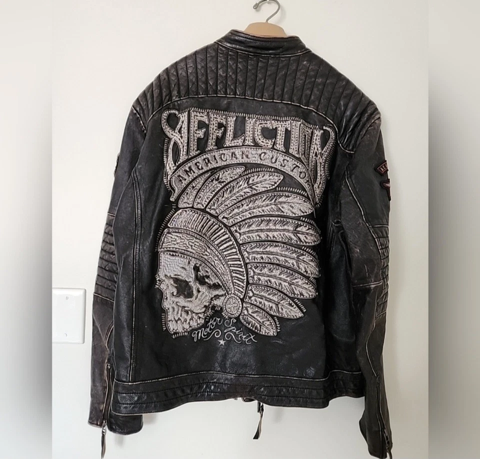 Edição limitada. Jaqueta de couro Affliction Motorcycle masculina marrom Tamanho: XXL - Imagem 1 de 4