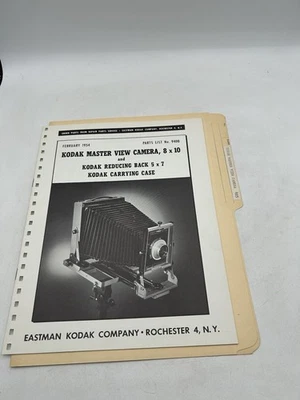 Cámara de visión Kodak Master 8x10 lista de piezas 1954 manual reductora trasera 5x7 vintage Foto 1 de 4