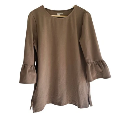 Halogen 女式棕色喇叭袖束腰上衣 - M 码,侧开衩 — 第 1/4 张图片