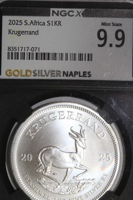 2025 S.Africa 1KR 1oz Silver Krugerrand NGCx Graded MS9.9 (MS69) (835171-071) - Image 1 of 4