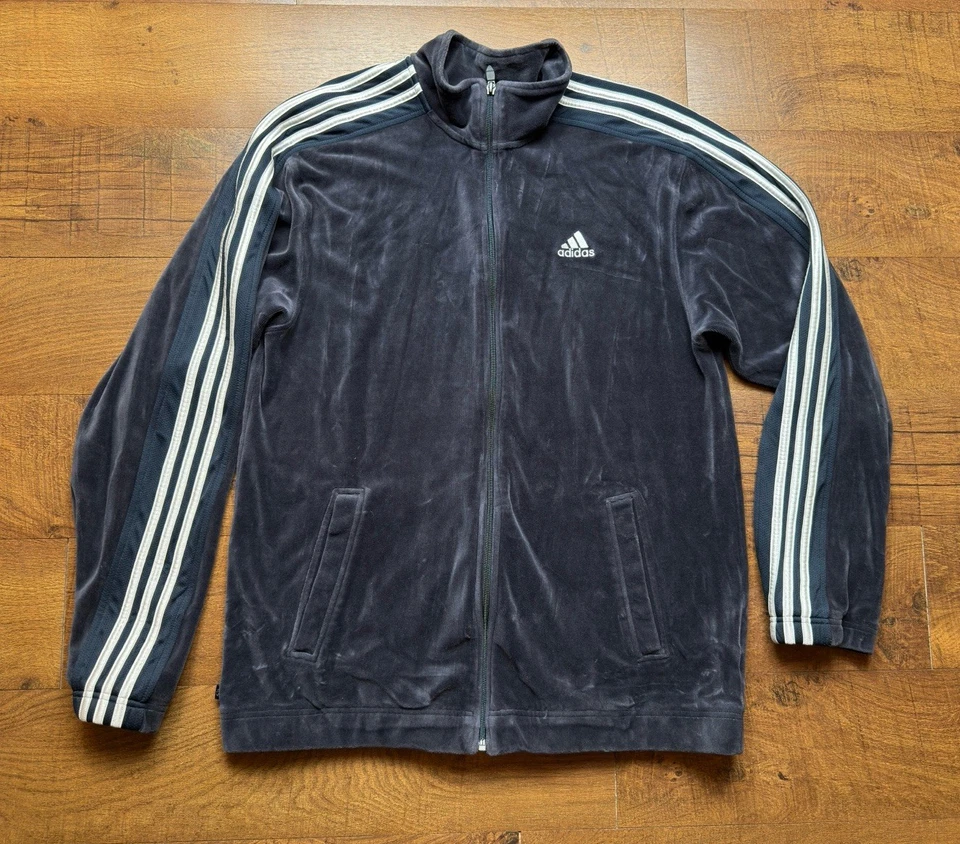 Adidas Para Hombre Originales Y2K Terciopelo Pista Chaqueta Terciopelo Trifolio Tinta Azul Talla Grande Foto 1 de 4